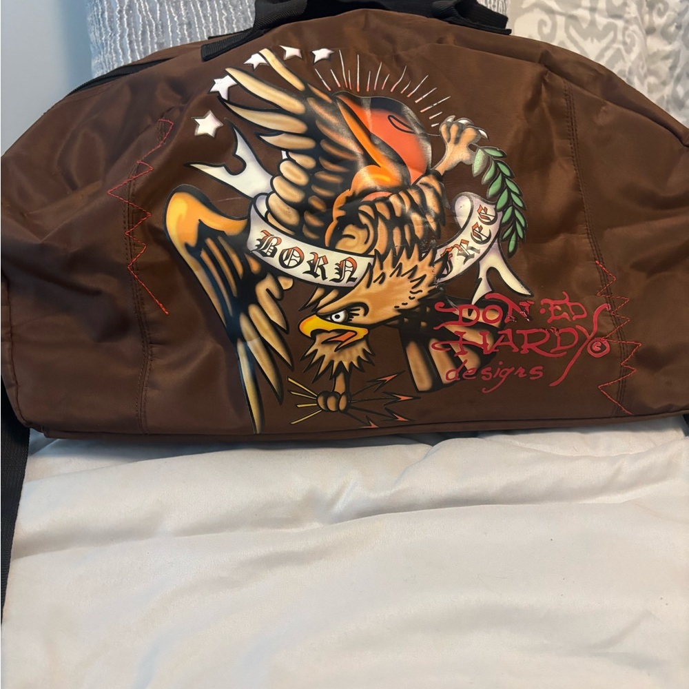 Ed Hardy Brown Duffel Bag with Artistic Eagle Design